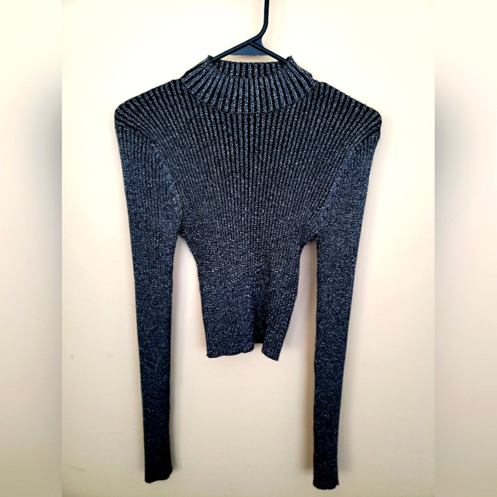 Forever21 Silver and black Mock and cropped turtle neck sweater
